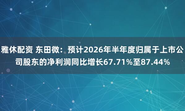 雅休配资 东田微：预计2026年半年度归属于上市公司股东的净利润同比增长67.71%至87.44%
